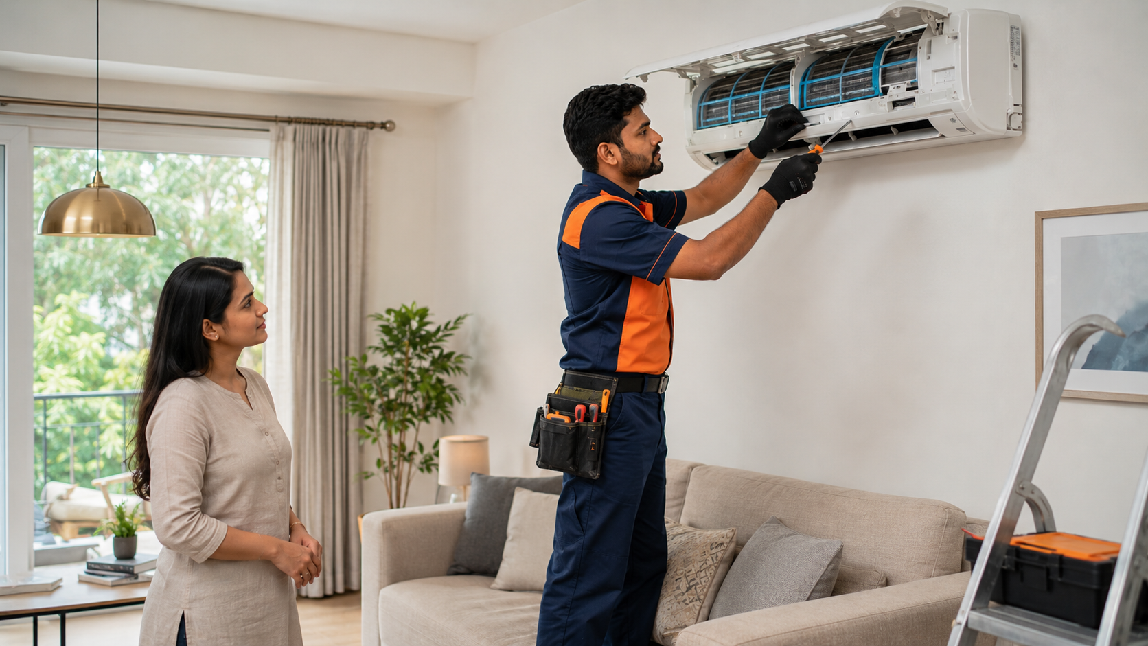 Professional appliance repair technician at work